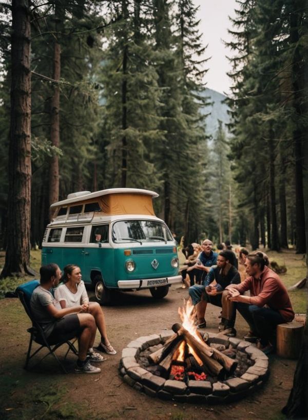 a group of people working on a big table on their laptops, headphones, water bottles