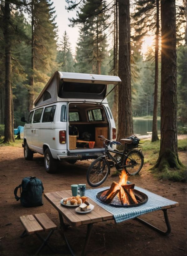 a green working space with laptop, notes, plants, computer